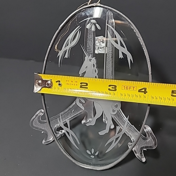 Vintage Engraved Glass Window Hanging Unicorn 6"x4" - Picture 2 of 6